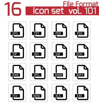 Vector black  file format  icons set Stock Illustration