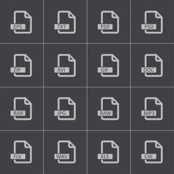 Vector black  file format  icons set 스톡 일러스트