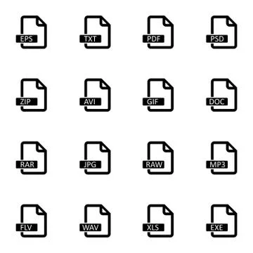 Vector black  file format  icons set Illustrazione stock