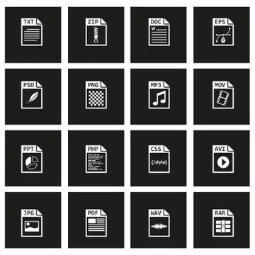 Vector black file type icon set Stock Illustration