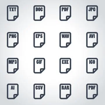 Vector black file type icon set Stock Illustration