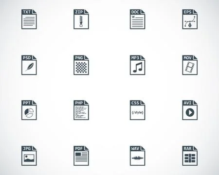Vector black file type icons set Stock Illustration