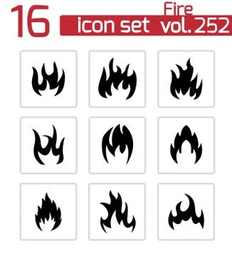 Vector black fire icons set Stock Illustration