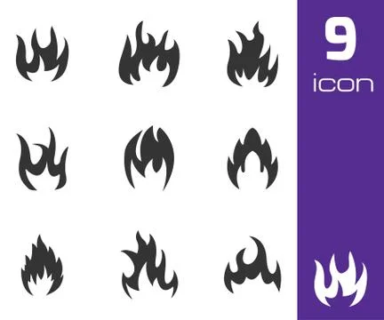 Vector black fire icons set イラスト素材