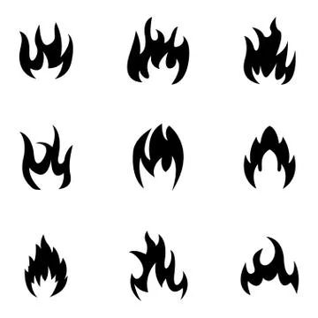Vector black fire icons set Stock Illustration