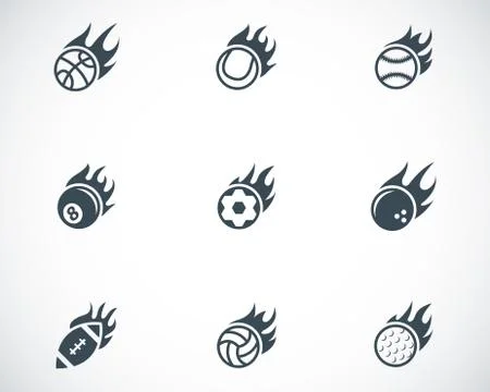 Vector black fire sport balls icons set Illustrazione stock