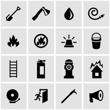 Vector black firefighter icon set Stock Illustration