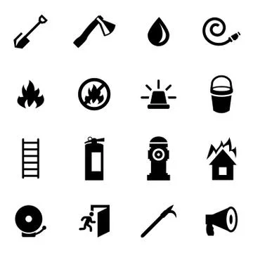 Vector black firefighter icon set Stock Illustration