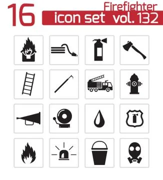Vector black  firefighter icons set Stock Illustration