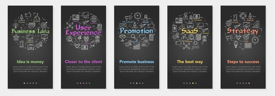 Vector black five vertical banners - business idea and strategy イラスト素材