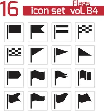 Vector black flag icons set Stock Illustration