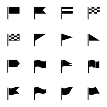 Vector black flag icons set Stock Illustration