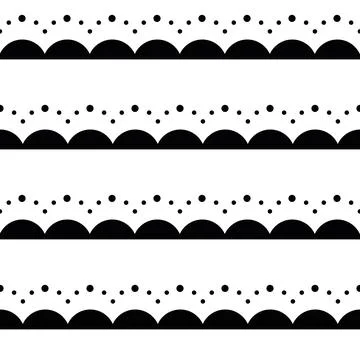 Vector Black Flowerly Border on White seamless pattern background. Perfect for Illustrazione stock