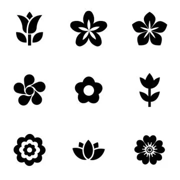 Vector black flowers icon set Stock Illustration