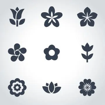 Vector black flowers icon set Stock Illustration