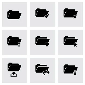 Vector black folder icon set Stock Illustration