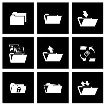 Vector black folder icon set Stock Illustration