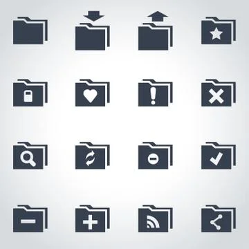 Vector black folder icon set Stock Illustration