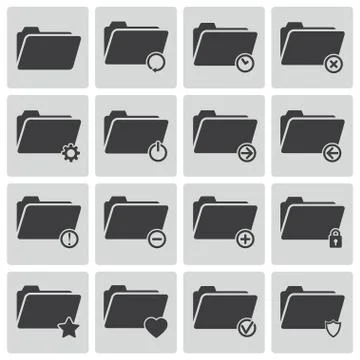 Vector black  folder icons set Stock Illustration