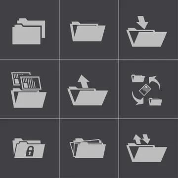 Vector black folder icons set Stock Illustration