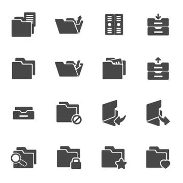 Vector black folder icons set Stock Illustration