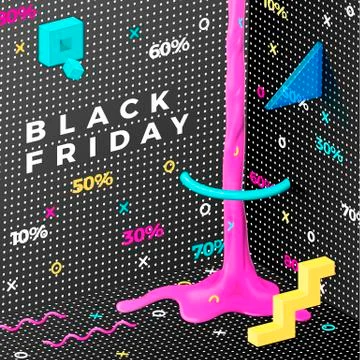 Vector Black Friday abstract style banner with liquid and geometric shapes Stock Illustration