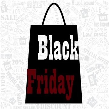 Vector. Black Friday, the night of discounts. Bag. Illustrazione stock