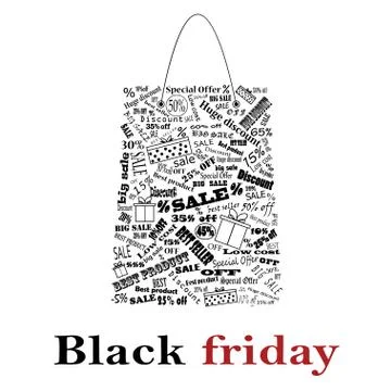 Vector. Black Friday, the night of discounts. Bag. Stock Illustration