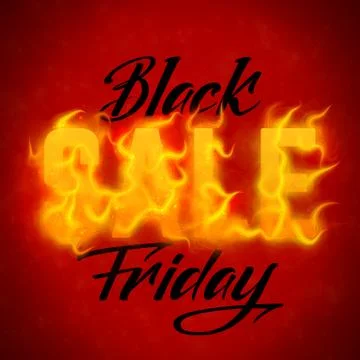 Vector Black Friday Sale text with orange fire flames background. Wavy thread Illustrazione stock