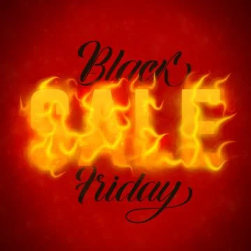 Vector Black Friday Sale text with orange fire flames background. Wavy thread Stock Illustration
