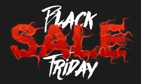 Vector Black Friday Sale text with red fire flames background. Wavy threads f Illustrazione stock