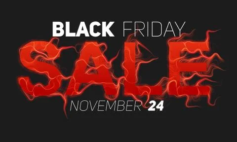 Vector Black Friday Sale text with red fire flames background. Wavy threads f Stock Illustration