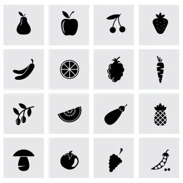 Vector black fruit and vegetables icons set Stock Illustration