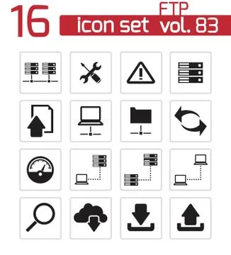 Vector black FTP icon set Illustrazione stock