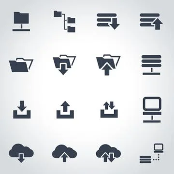 Vector black ftp icon set Stock Illustration