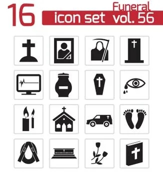 Vector black funeral icons set Stock Illustration
