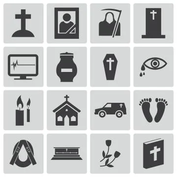 Vector black  funeral icons set Stock Illustration