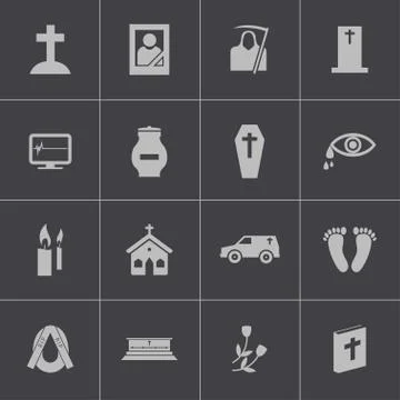 Vector black  funeral icons set Stock Illustration