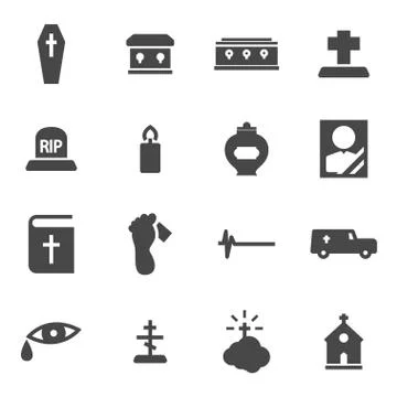 Vector black funeral icons set Stock-Illustration