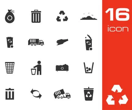 Vector black garbage icons set Stock Illustration