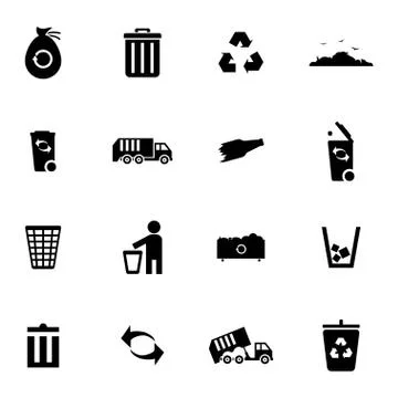 Vector black  garbage icons set Illustrazione stock