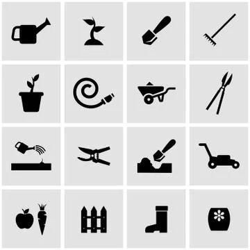 Vector black gardening icon set Illustrazione stock