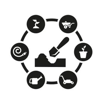 Vector black gardening icon set Stock Illustration