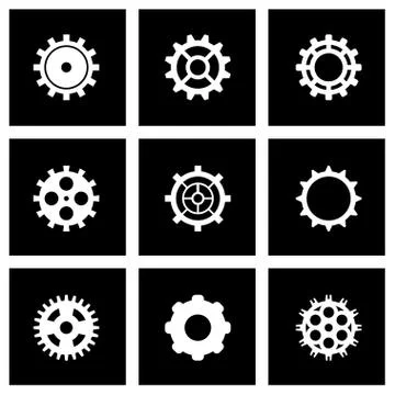 Vector black gear icon set Stock Illustration