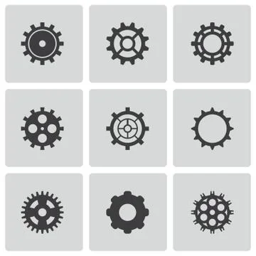 Vector black gear icons set Stock Illustration