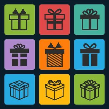 Vector black gift box icons set Stock Illustration