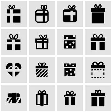 Vector black gift icon set Stock Illustration