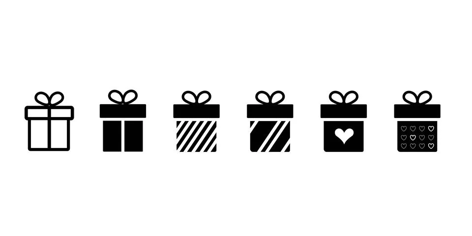 Vector black gift icon set on white Stock Illustration