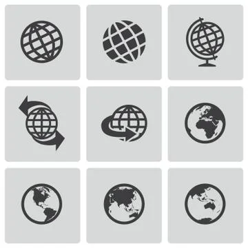 Vector black globe icons set Stock Illustration