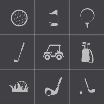 Vector black golf icons set Stock Illustration